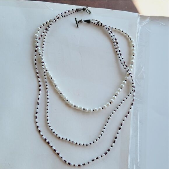 Vintage Metallic Rose and ivory 3-Strand Bead Handmade  Necklaces. - Picture 5 of 12